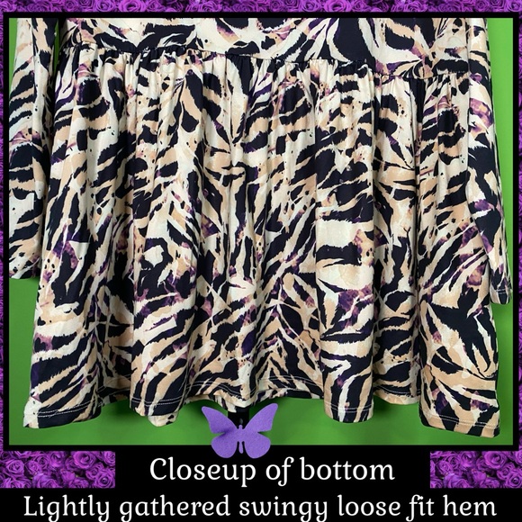 NWT 1X SWING TUNIC BLACK & BUTTERY BEIGE TIGER ANIMAL PRINT generously sized - Picture 7 of 14